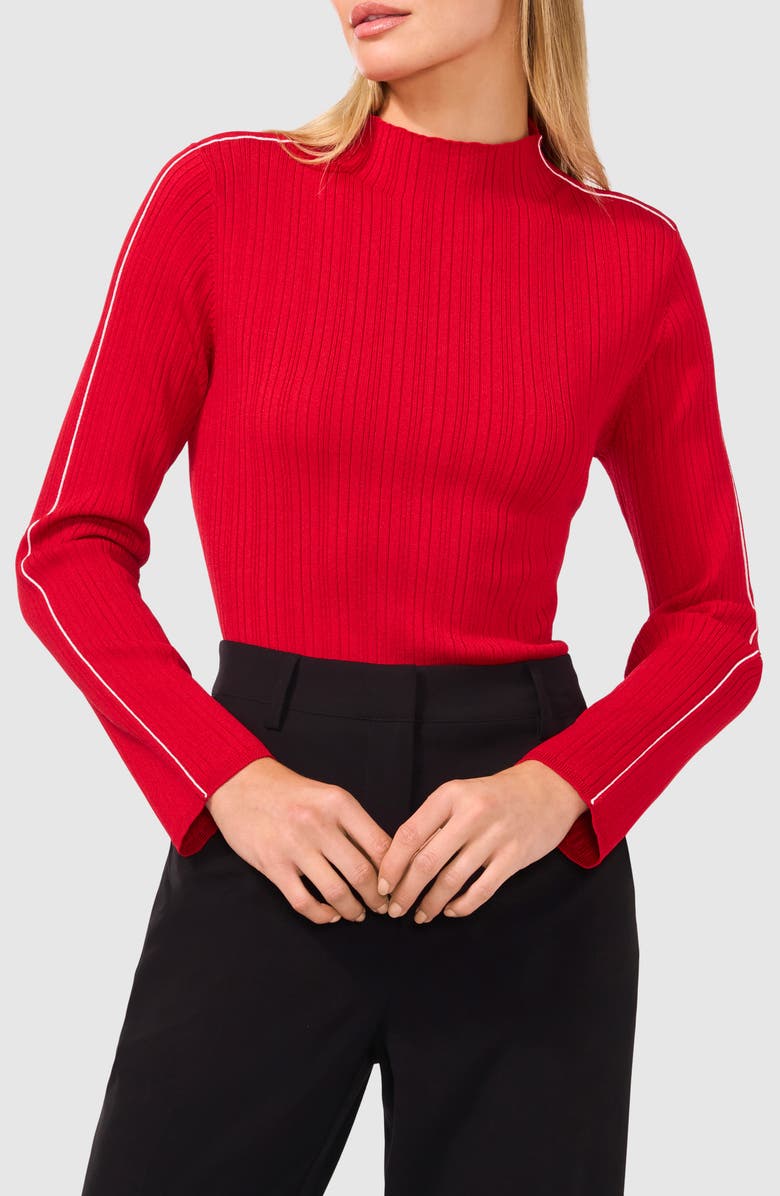 Halogen<sup>®</sup> Piped Mock Neck Rib Sweater, Main, color, Ultra Red