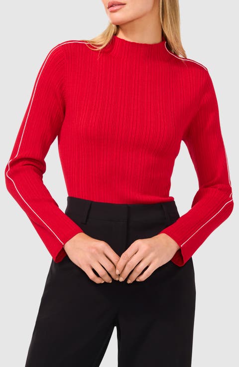 Piped Mock Neck Rib Sweater