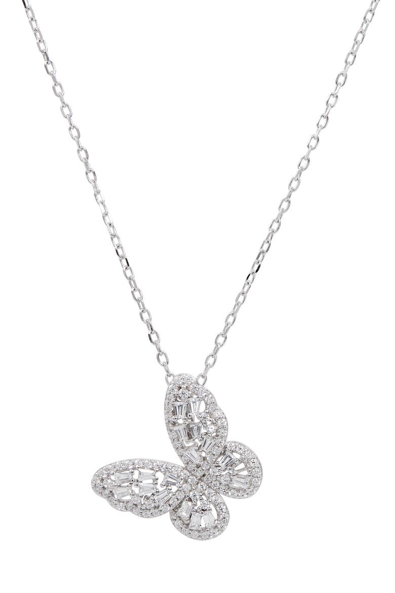 Cubic Zirconia Butterfly Pendant Necklace, Main, color, WHITE