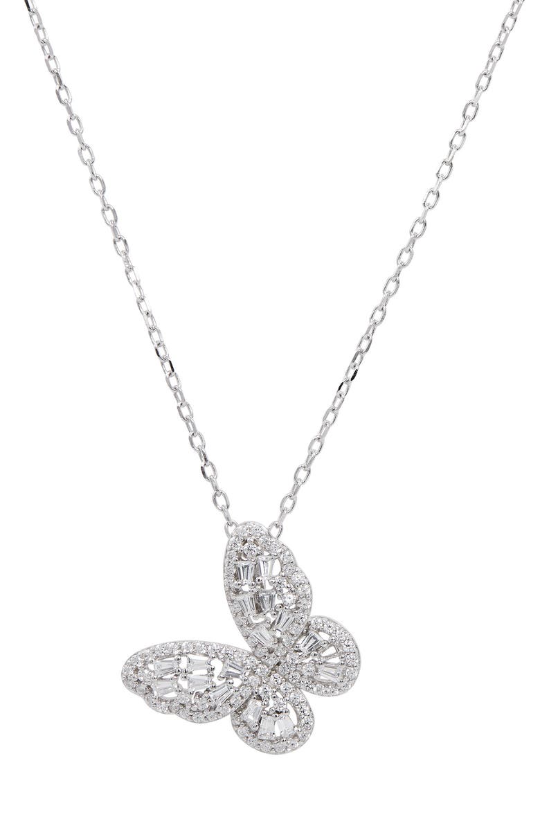 SAVVY CIE JEWELS Cubic Zirconia Butterfly Pendant Necklace, Main, color, White