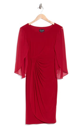 Connected Apparel Sheer Sleeve Dress In Crimson