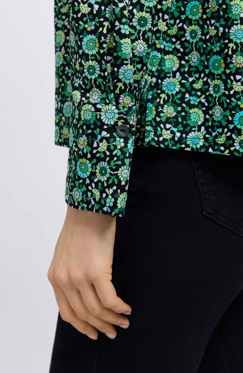 Foxcroft Bella Geometric Floral Cotton Popover Top, Alternate, color, Green Multi