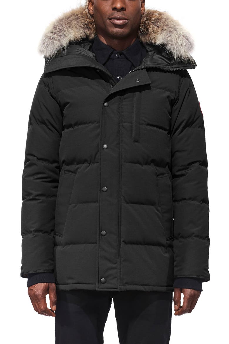 Carson Fusion Fit Hooded Down Parka with Genuine Coyote Fur Trim, Main, color, BLACK