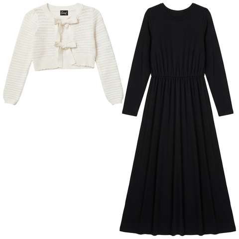 Eyelet Bow Rib Knit Cardigan and Modal Robe 2 Piece Set (Big Kid)