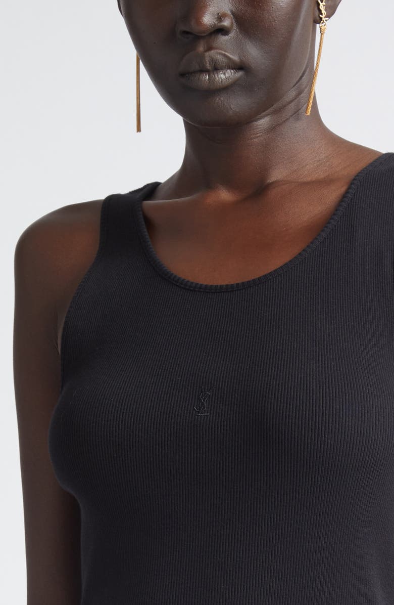 Saint Laurent Cassandre Cotton Rib Dress, Alternate, color, Noir