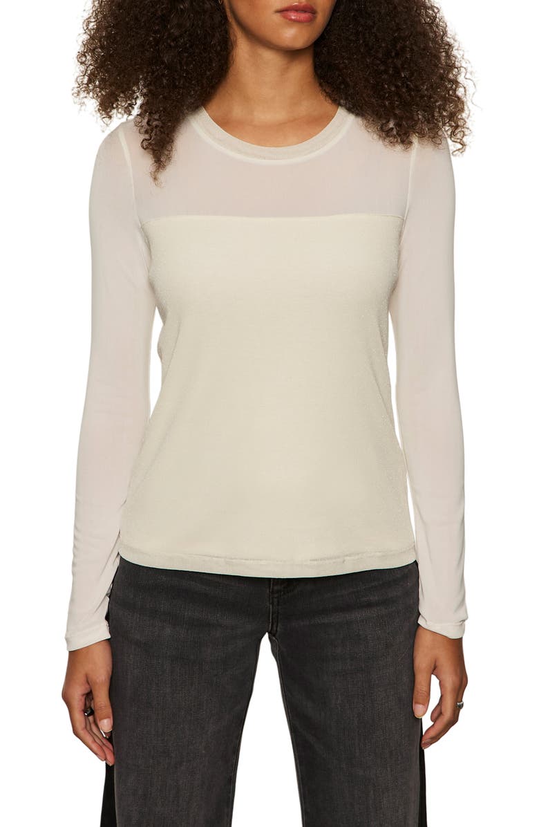 Sanctuary Sparkle Mesh Tee, Main, color, Light Oat Beige
