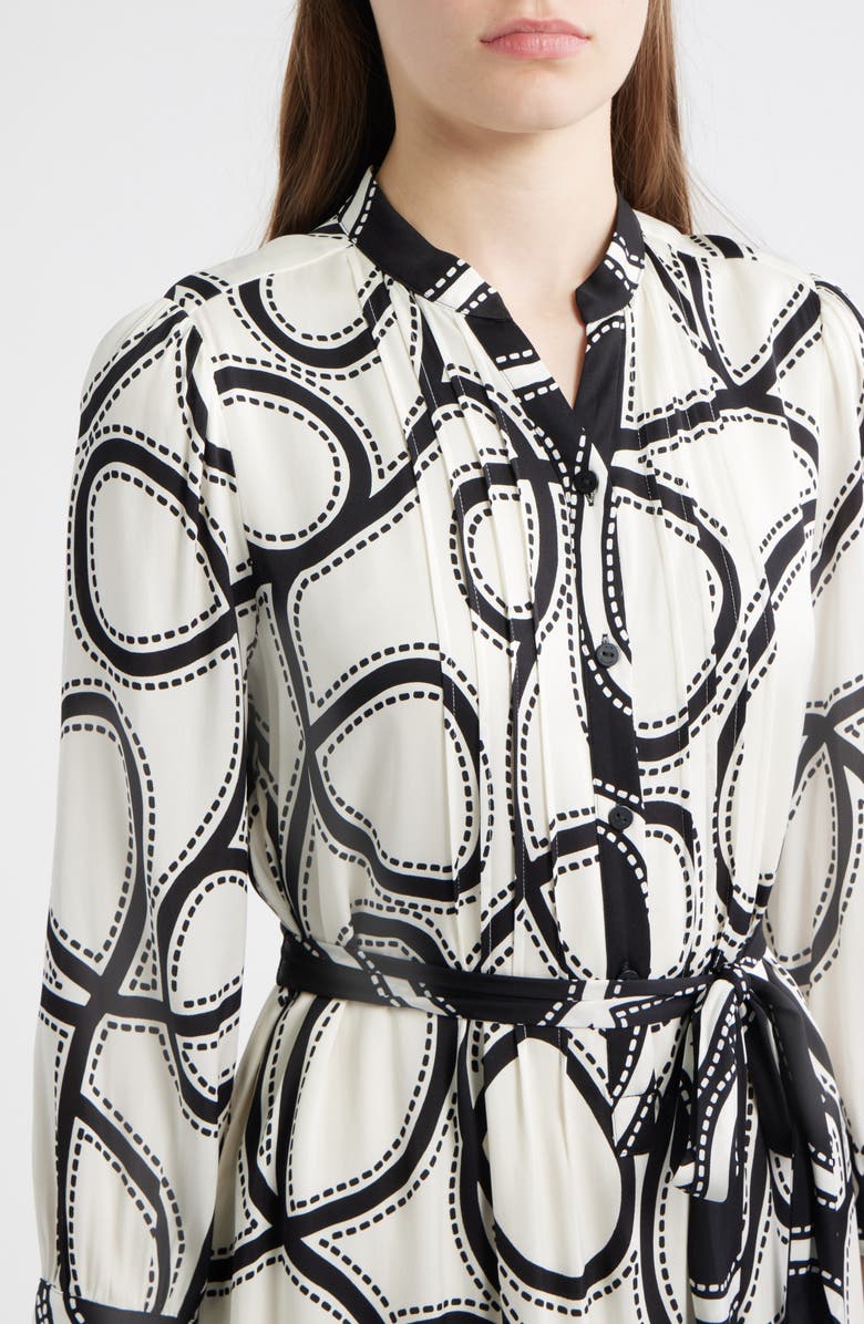 Elie Tahari The Mila Dotted Scroll Print Long Sleeve Silk Blend Midi Shirtdress, Alternate, color, 
