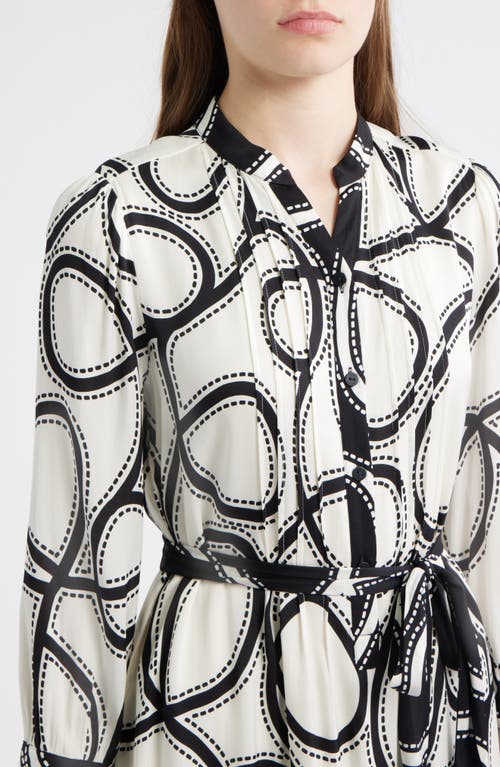 Elie Tahari The Mila Dotted Scroll Print Long Sleeve Silk Blend Midi Shirtdress In White