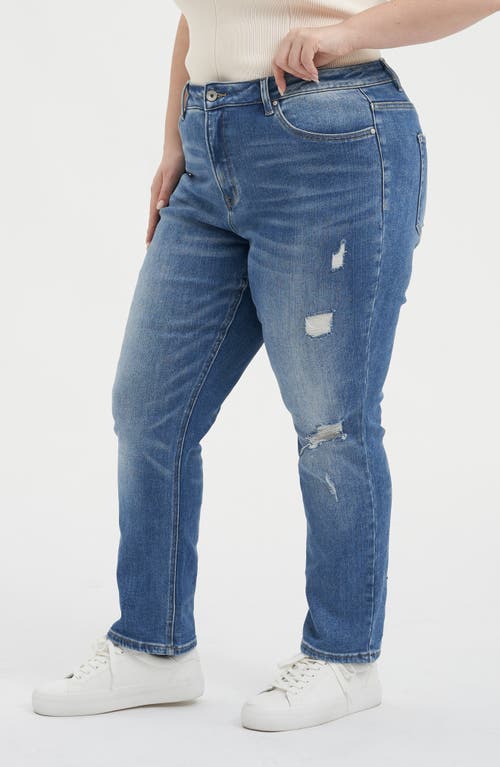 Bayeas High Waist Distressed Straight Leg Mom Jeans In Medium Blue