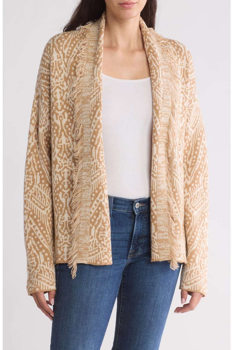 Shawl Collar Open Front Jacquard Knit Cardigan, Main, color, NATURAL MULTI