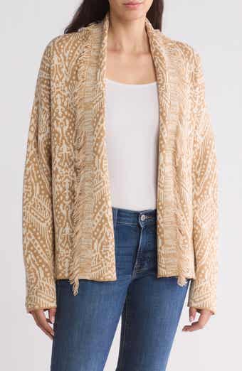 Lucky Brand Shawl Collar Open Front Jacquard Knit Cardigan