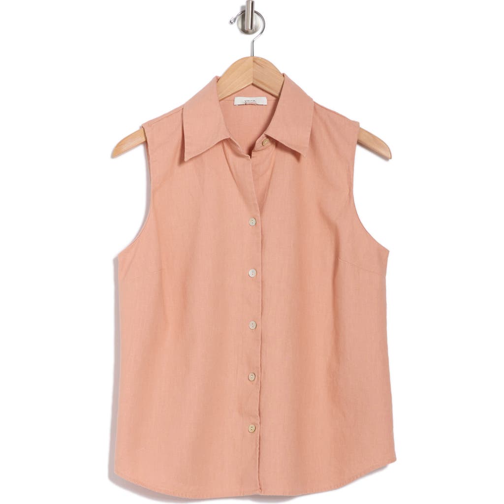 Vince Sleeveless Cotton Blend Button-up Shirt In Rose Dawn