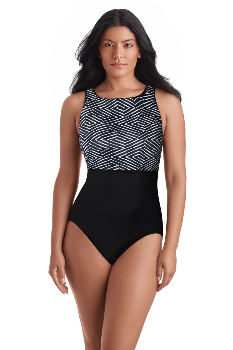 Binded Highneck Tank Chlorine Resistant One-Piece Swimsuit, Main, color, In Graphic Details