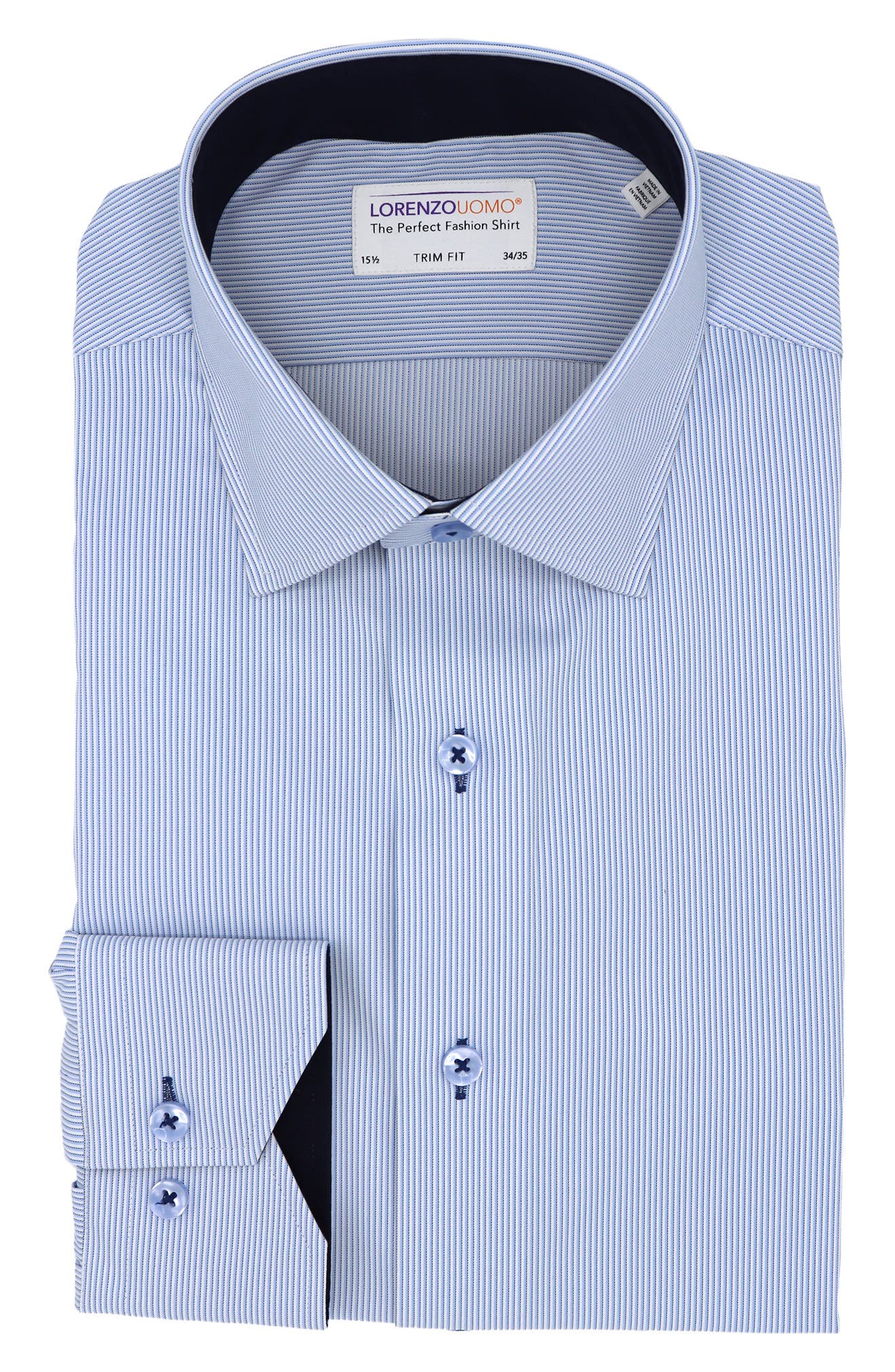Lorenzo Uomo Thin Stripe Print Trim Fit Dress Shirt