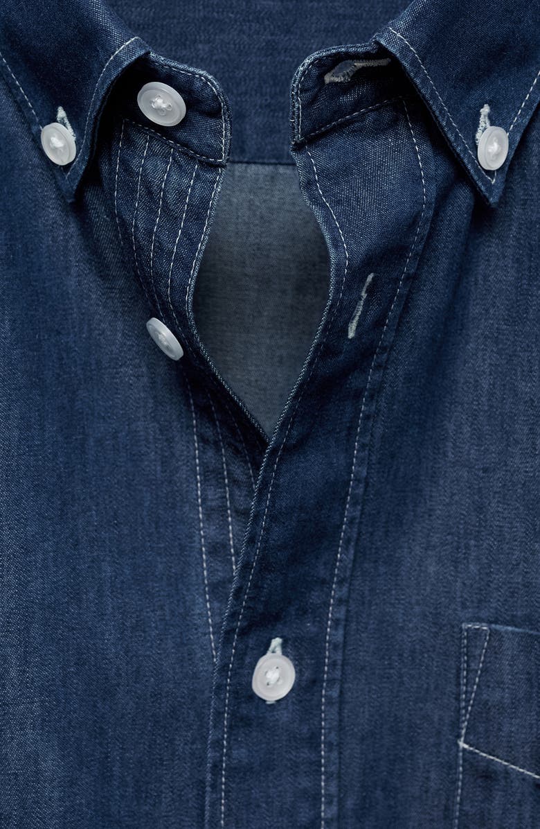 MANGO Slim Fit Cotton Chambray Button-Down Shirt, Alternate, color, Dark Blue