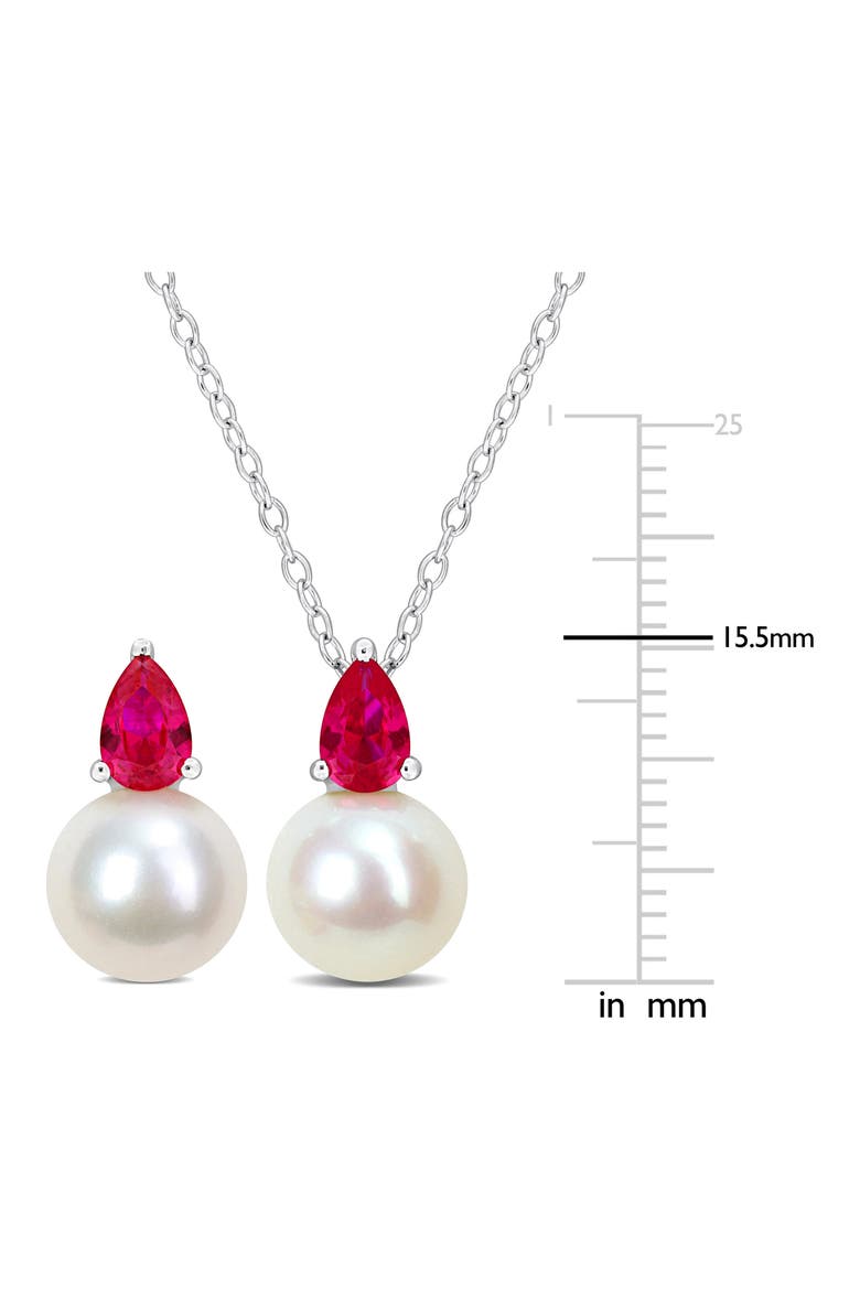 Cultured Freshwater Pearl & Ruby Pendant Necklace & Stud Earrings Set, Alternate, color, RED