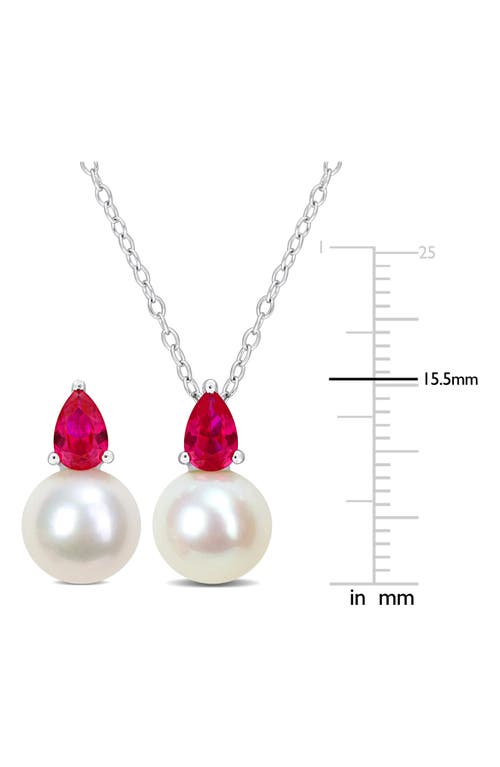 Delmar Cultured Freshwater Pearl & Ruby Pendant Necklace & Stud Earrings Set