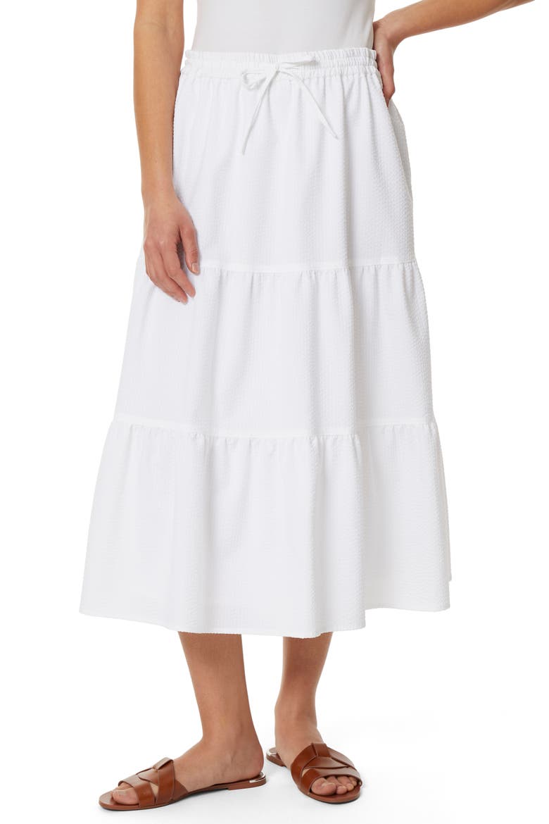 Drawstring Waist Tiered Linen Blend Midi Skirt, Main, color, NYC WHITE