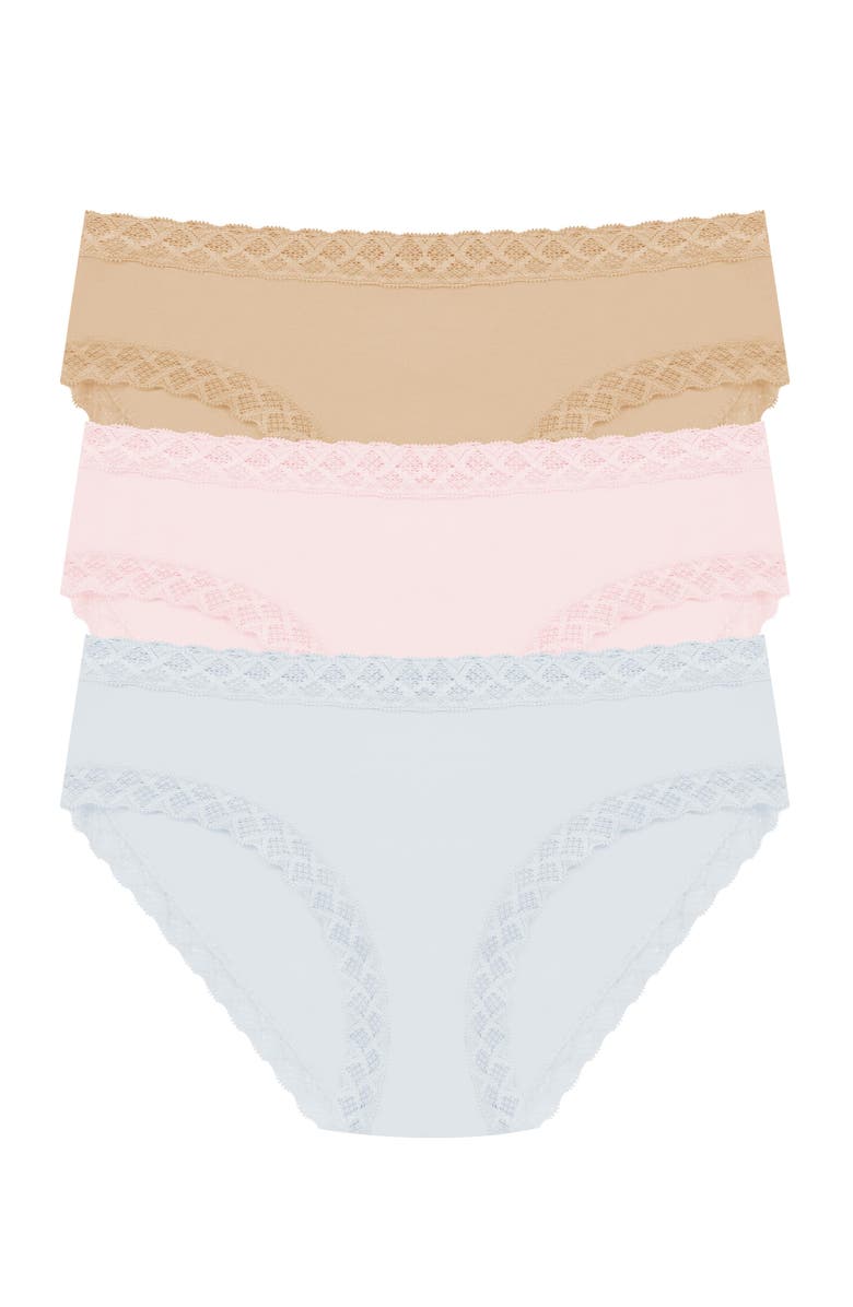 Natori Bliss Cotton Girl Brief 3-Pack, Main, color, Quarry/Pink Sky/Cafe
