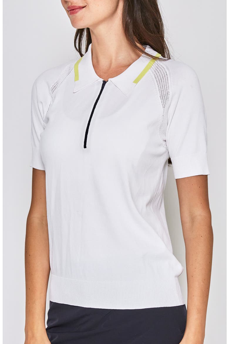 ZIP FRONT KNIT POLO, Alternate, color, WHITE/ YELLOW/ NAVY