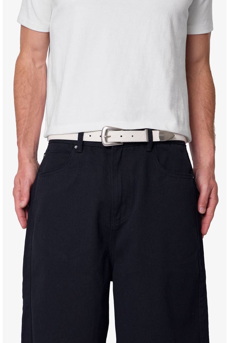 Embossed Scale Leather Belt, Alternate, color, OFF WHITE