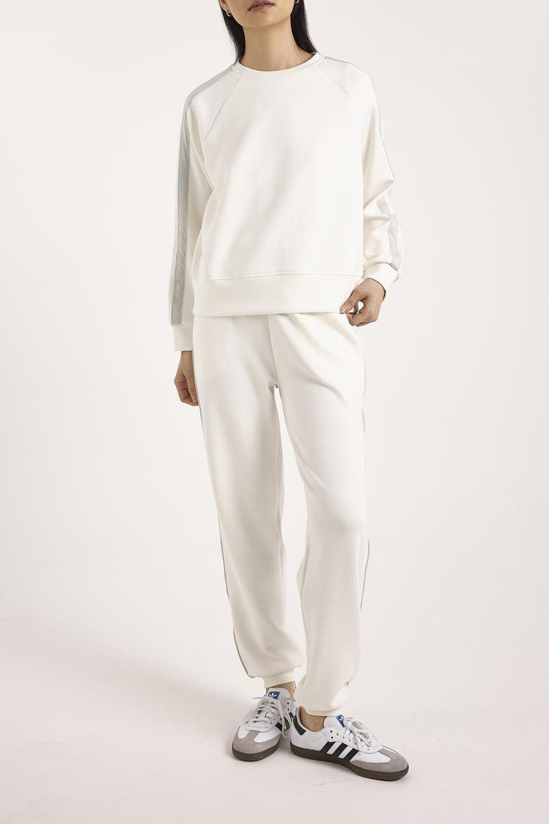 Stripe Sleeve Crew Neck Sweatshirt, Alternate, color, Ivory