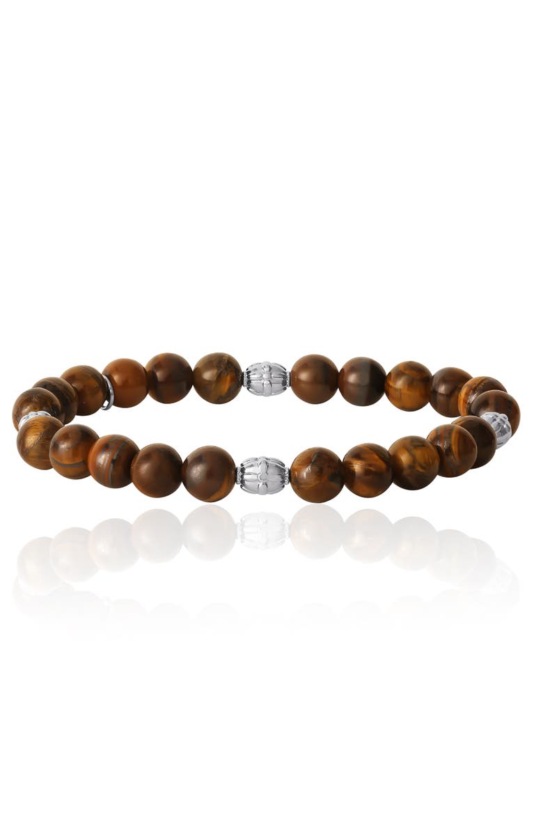 Tigers Eye Beaded Elastic Bracelet, Main, color, brown