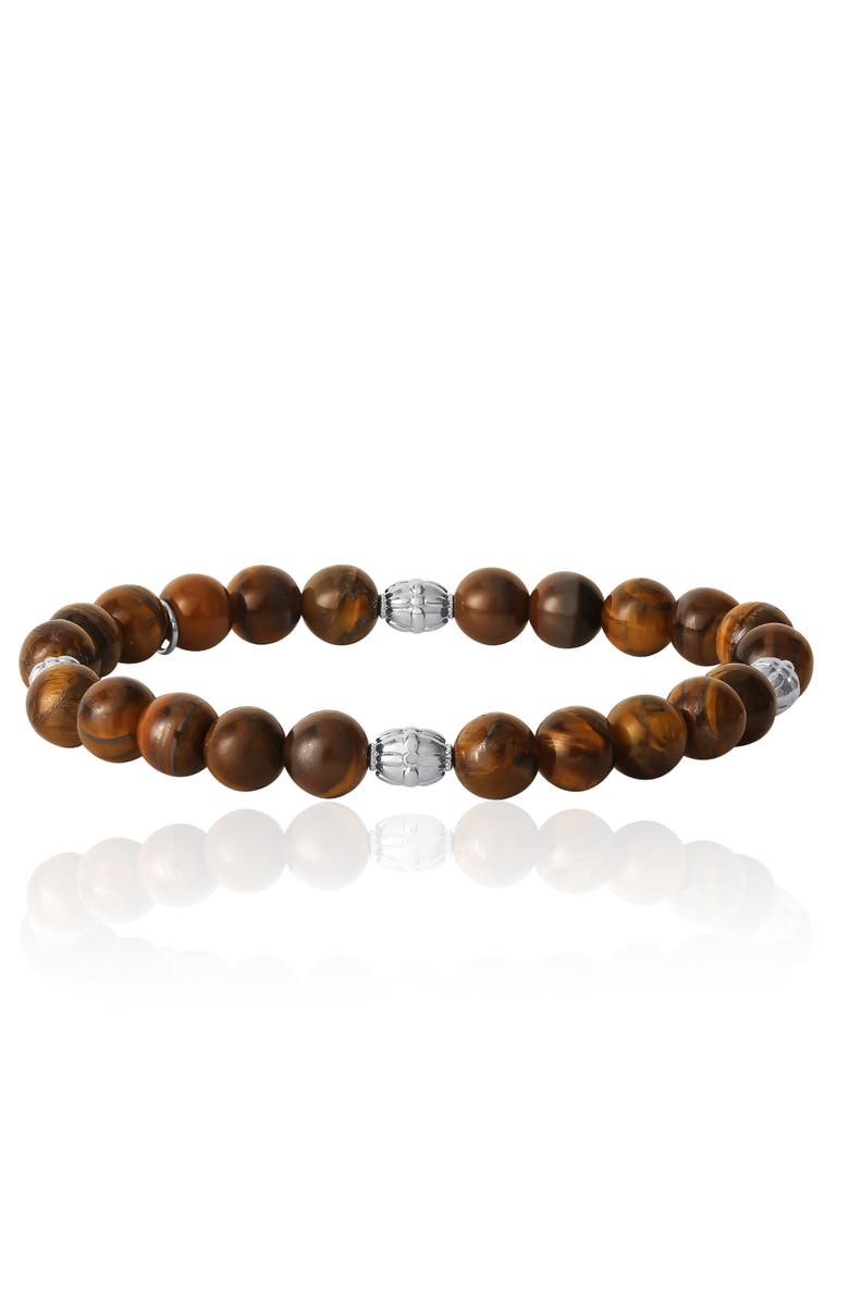 Lucky Brand Tigers Eye Beaded Elastic Bracelet, Main, color,