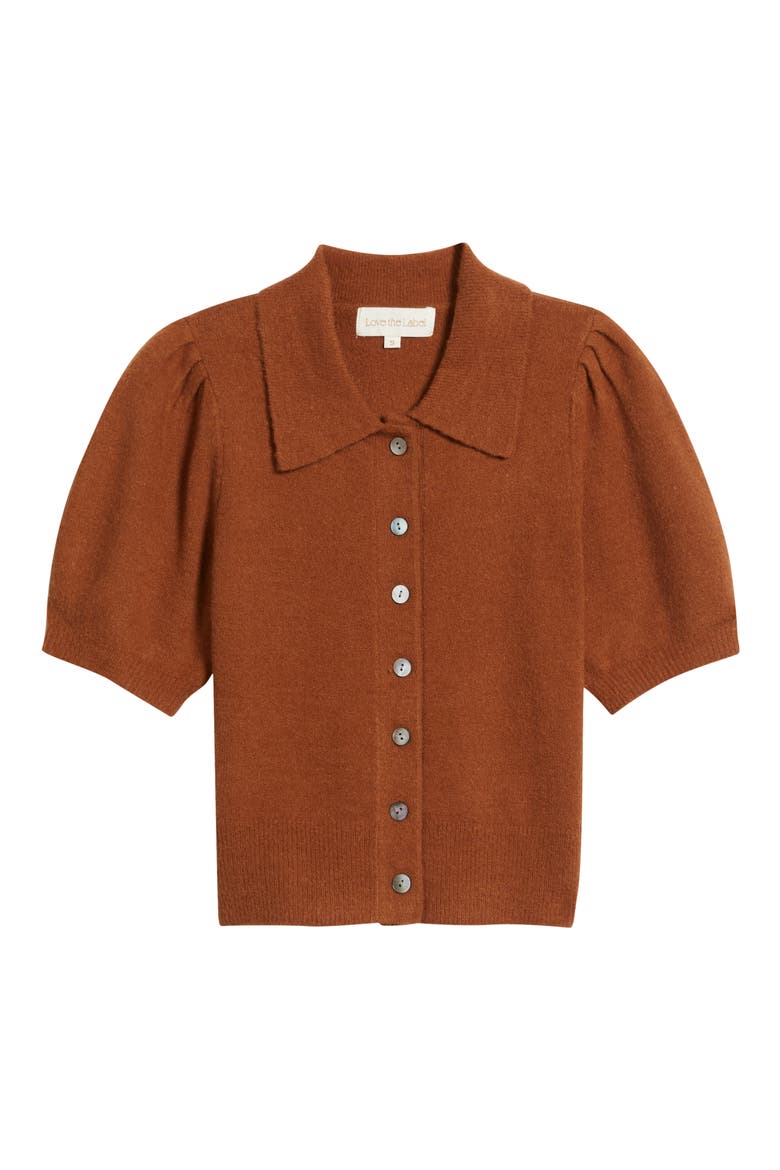 Eloise Short Sleeve Cardigan, Alternate, color, CARAMEL