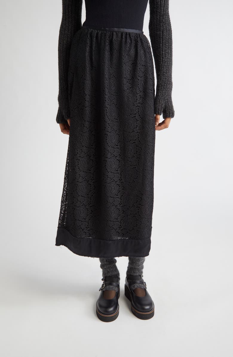 Meruert Tolegen Carnation Lace Column Skirt, Main, color, Black