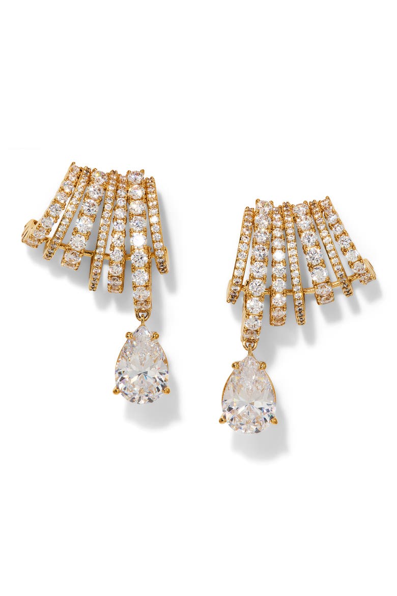 Bonne Anne Cubic Zirconia Climber Earrings, Main, color, GOLD