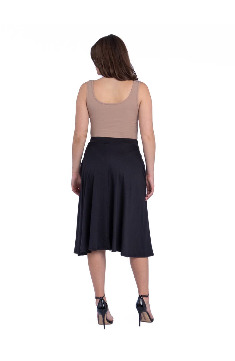 24seven Comfort Apparel Elastic Waist Pleated Pocket Midi Skirt, Alternate, color, Black