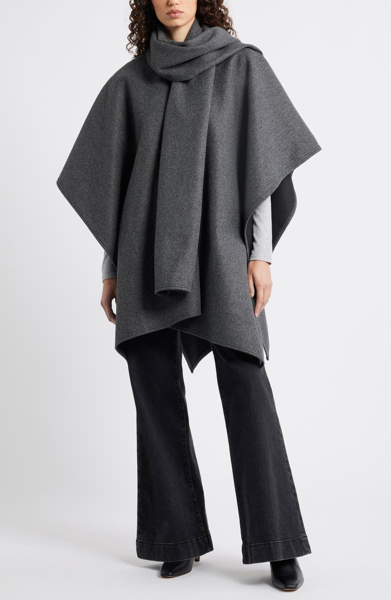 Nordstrom Doubleface Ruana with Attached Scarf, Main, color, Charcoal Grey- Black