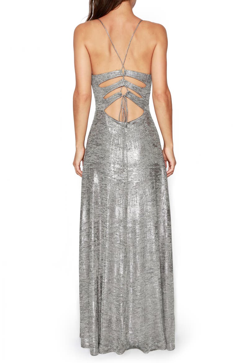 Strappy Foil Maxi Dress, Alternate, color, PLATINUM