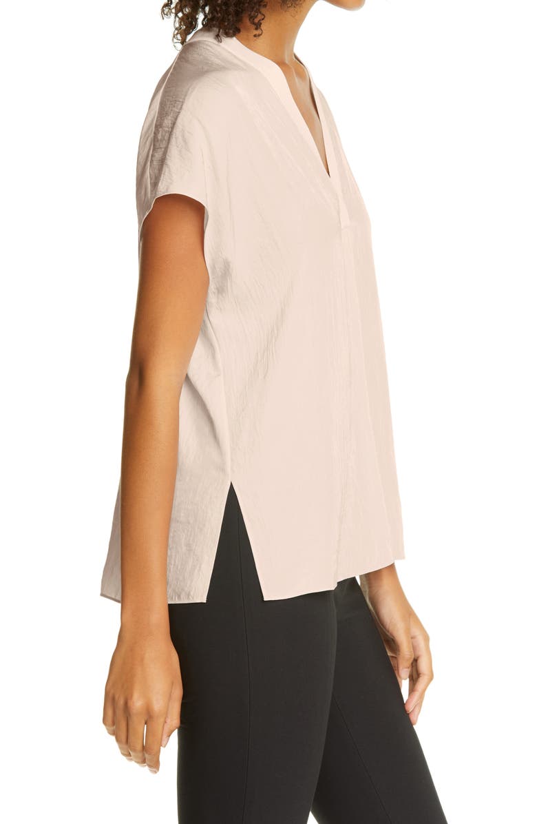 Vince Rib Trim V-Neck Top, Alternate, color, Champagne