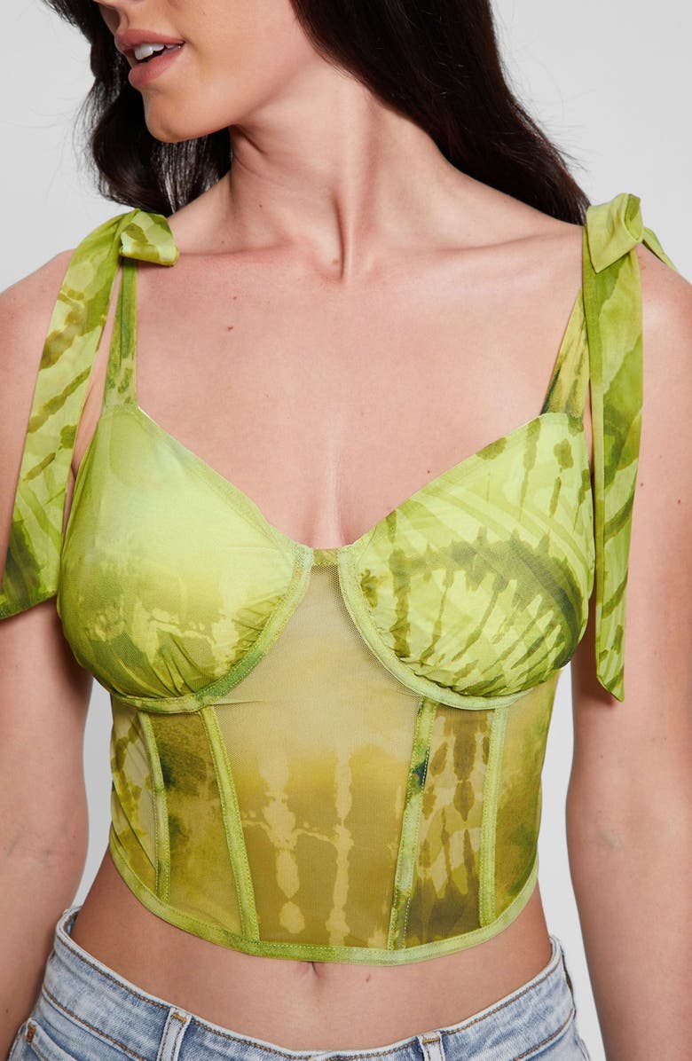GUESS Margot Tie Strap Mesh Corset Top, Alternate, color, 