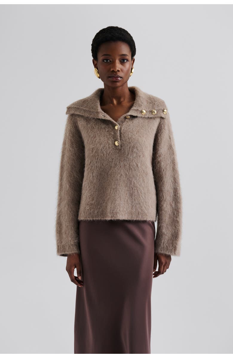 Malina Yselle Long Sleeve Collared Sweater, Main, color, Taupe