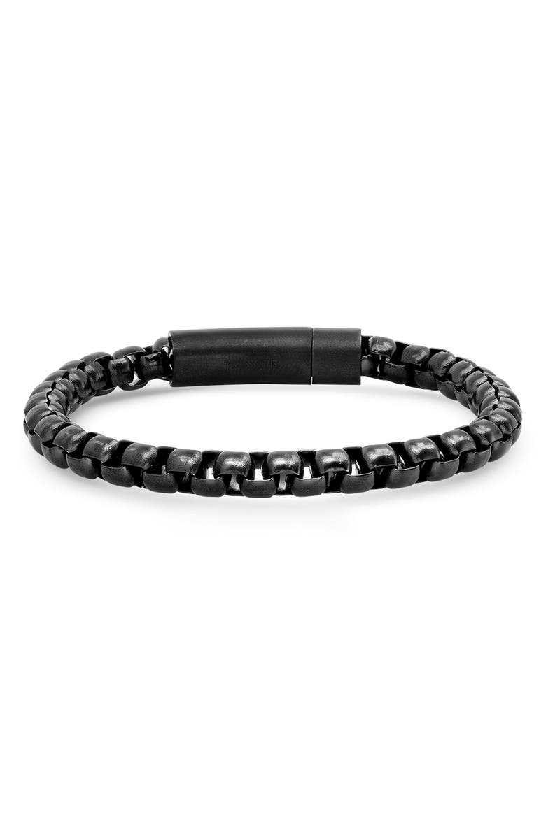 HMY JEWELRY Black Stainless Steel Linked Bracelet, Main, color, Black