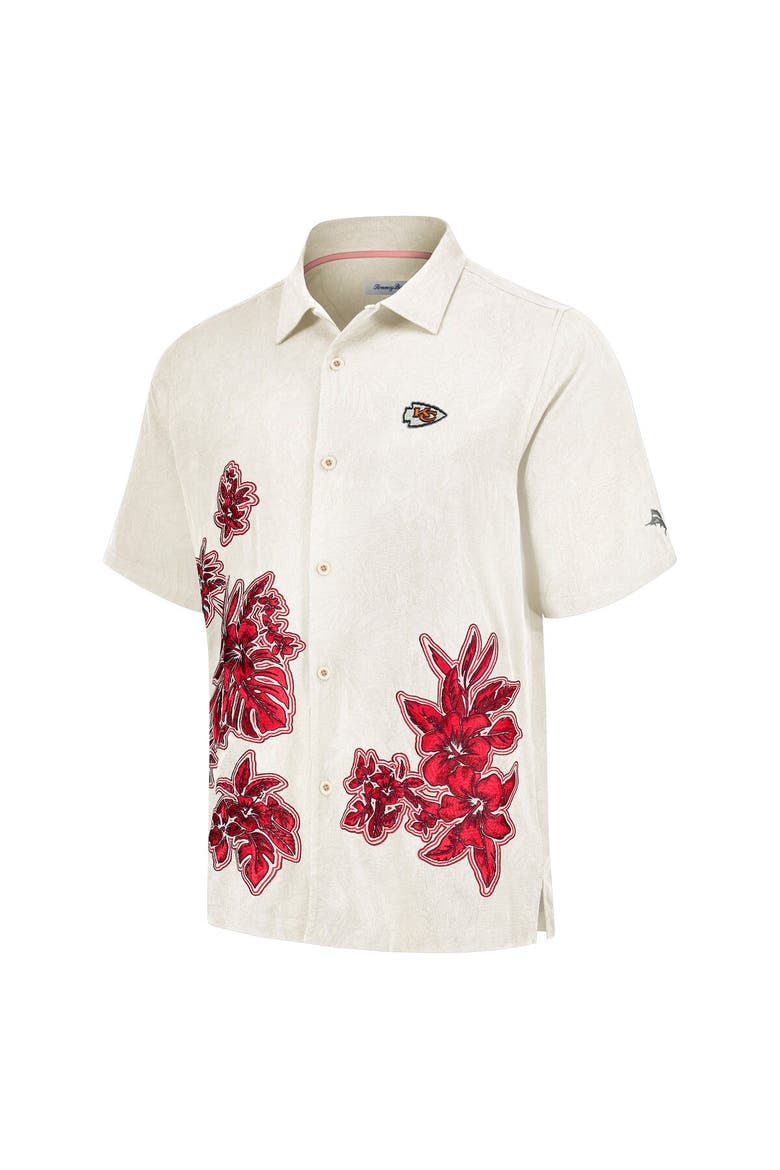 Men's Tommy Bahama Cream Kansas City Chiefs Hibiscus Camp Button-Up Shirt, Alternate, color, Cream