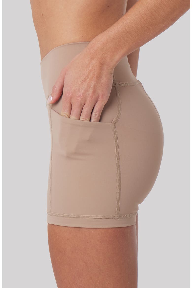 Heather High Waist Pocket Bike Shorts, Alternate, color, SAND