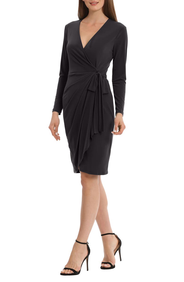 Maggy London Solid Long Sleeve Wrap Dress, Alternate, color, Black