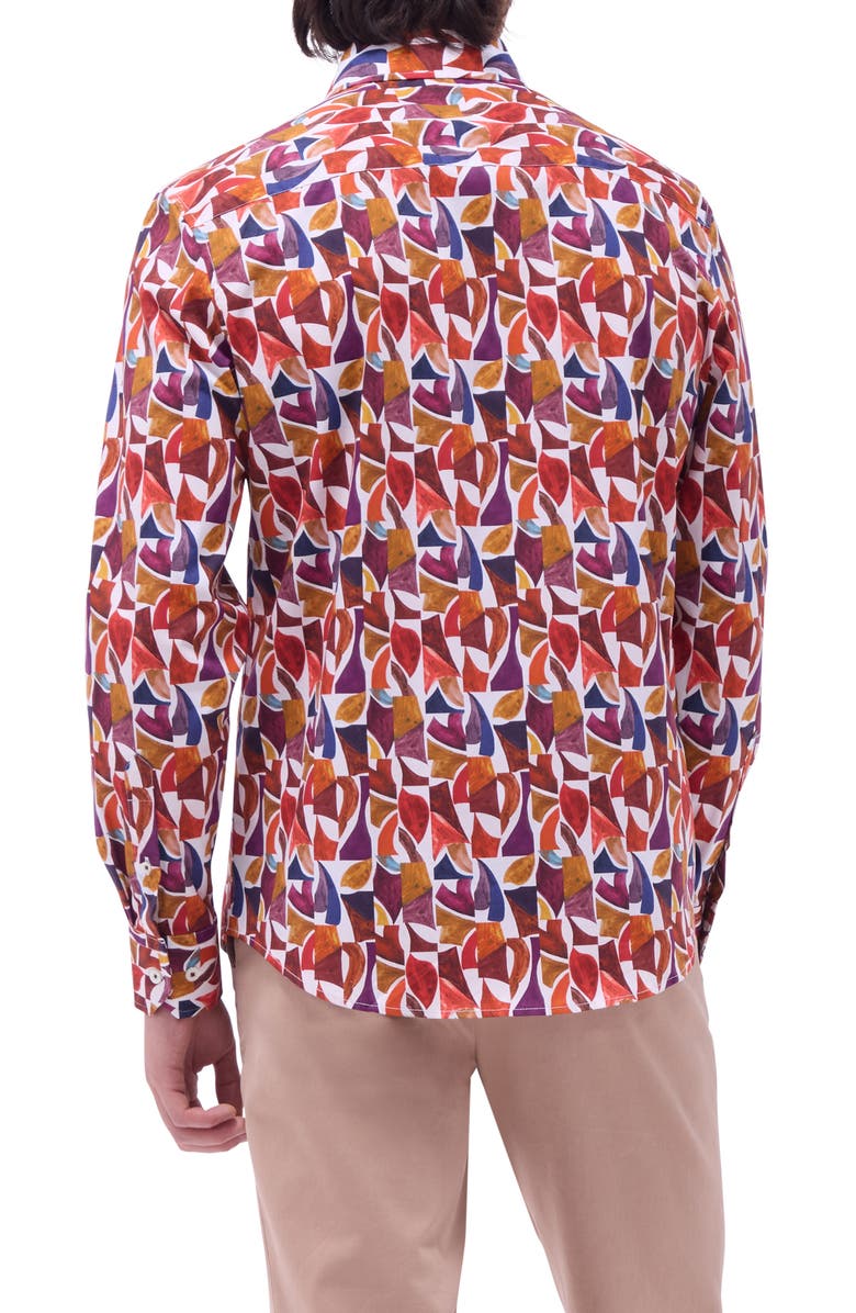 Bugatchi Julian Shaped Fit Abstract Print Stretch Button-Up Shirt, Alternate, color, Chili