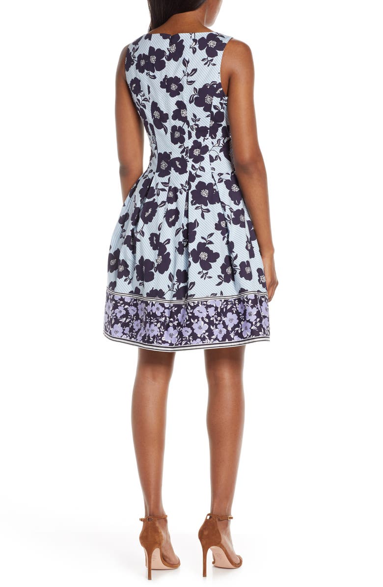 Vince Camuto Floral & Stripe Fit & Flare Dress, Alternate, color, Purple/ Blue