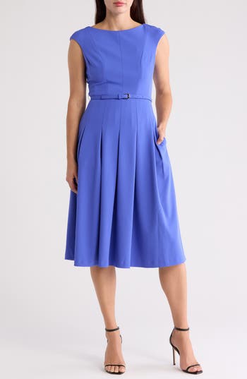 ELIZA J ELIZA J BATEAU NECK CAP SLEEVE MIDI DRESS 