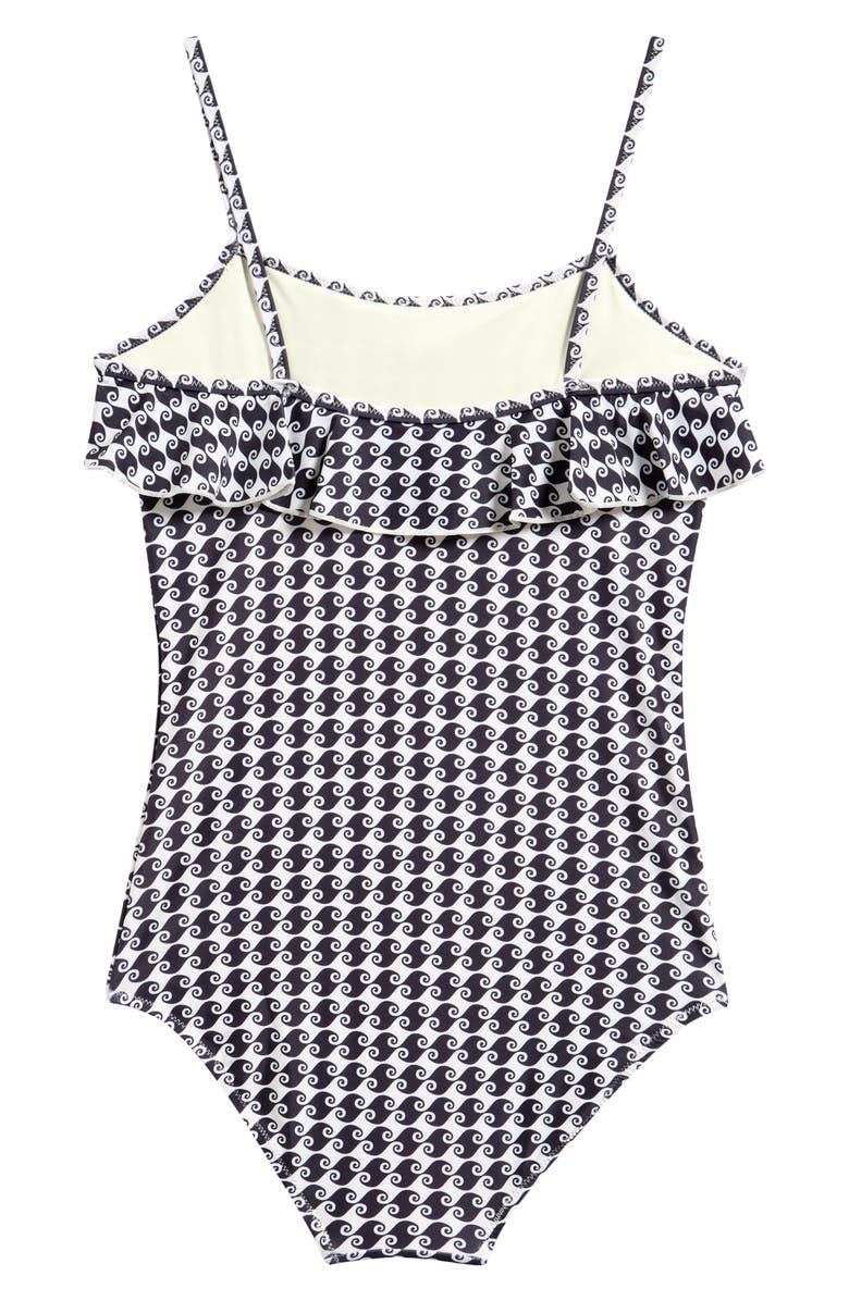 Boardies Kids' Sea Hound Ruffle One-Piece Swimsuit, Alternate, color, Black/ Cream