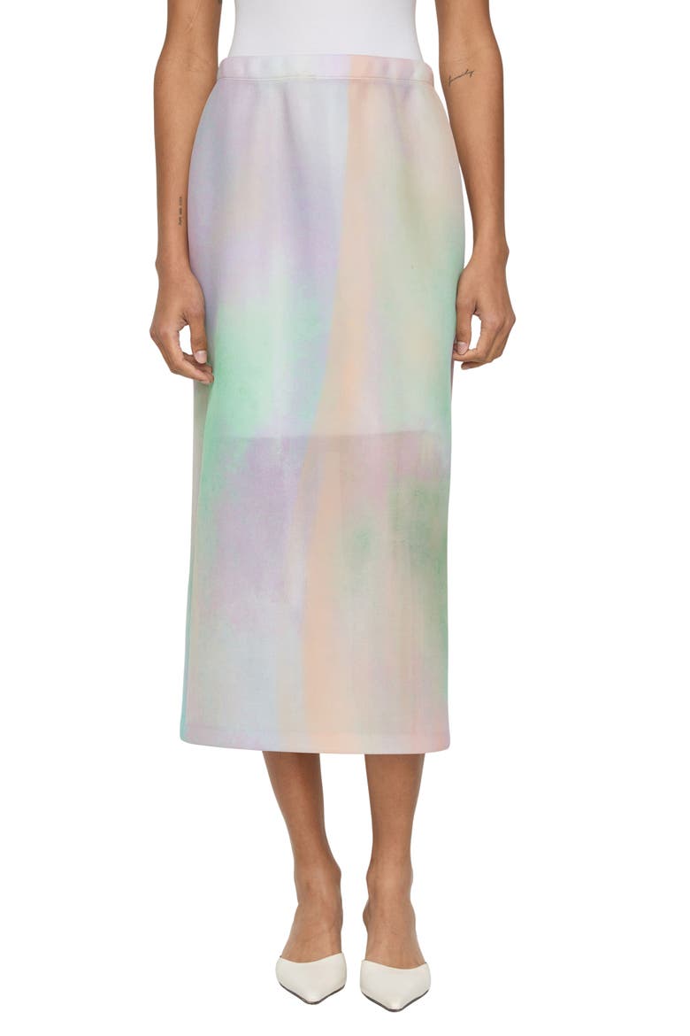 Aurora Print Neoprene Midi Skirt, Main, color, AURORA GREEN MULTI