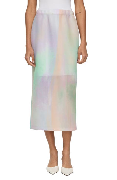 Aurora Print Neoprene Midi Skirt