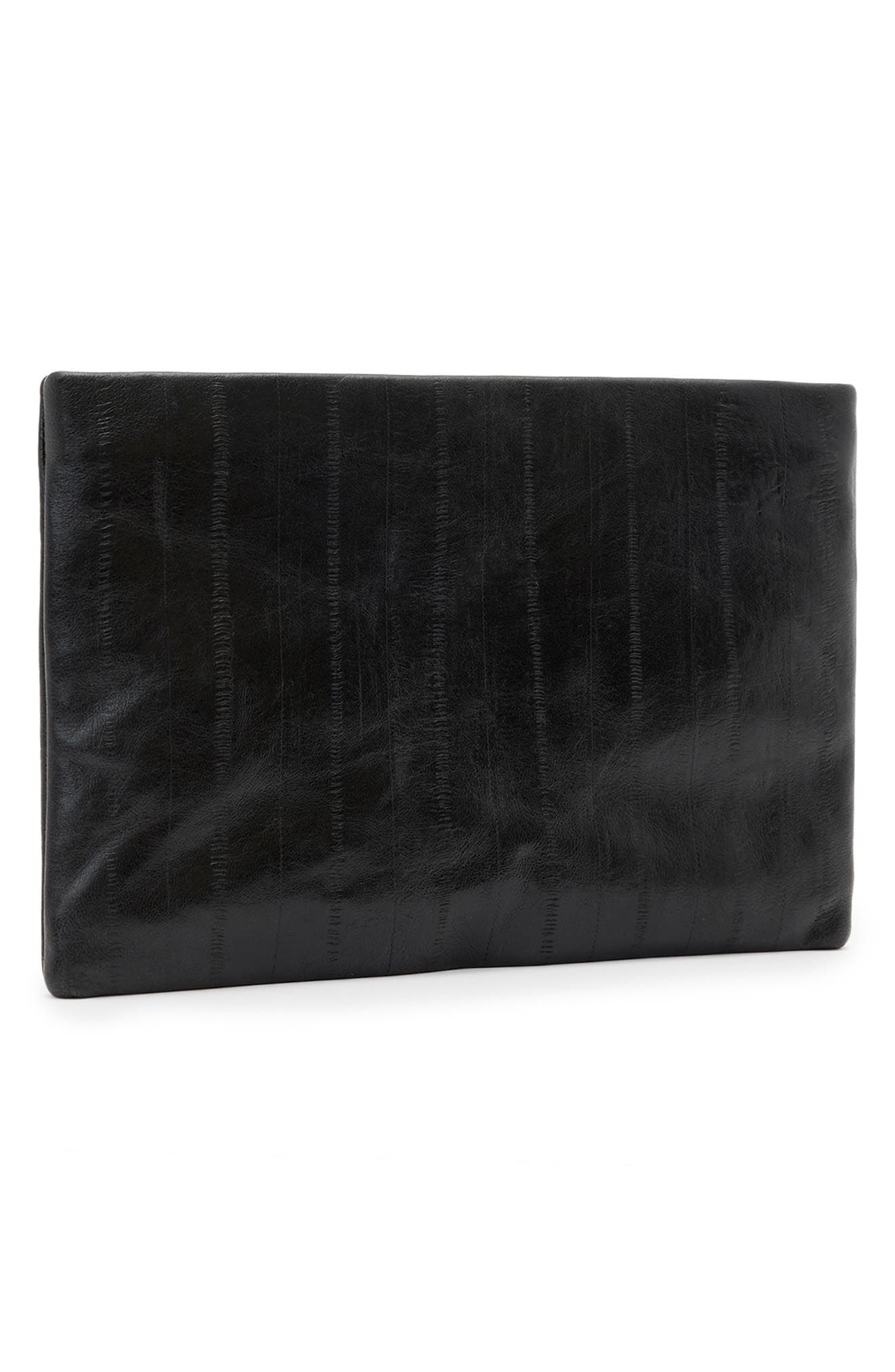 AllSaints Bettina Eel Skin Embossed Leather Clutch, Alternate, color, Black
