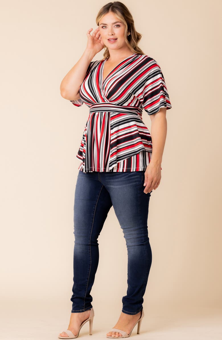 Kiyonna Boulevard Stripe Knit Top, Alternate, color, Red White & Black