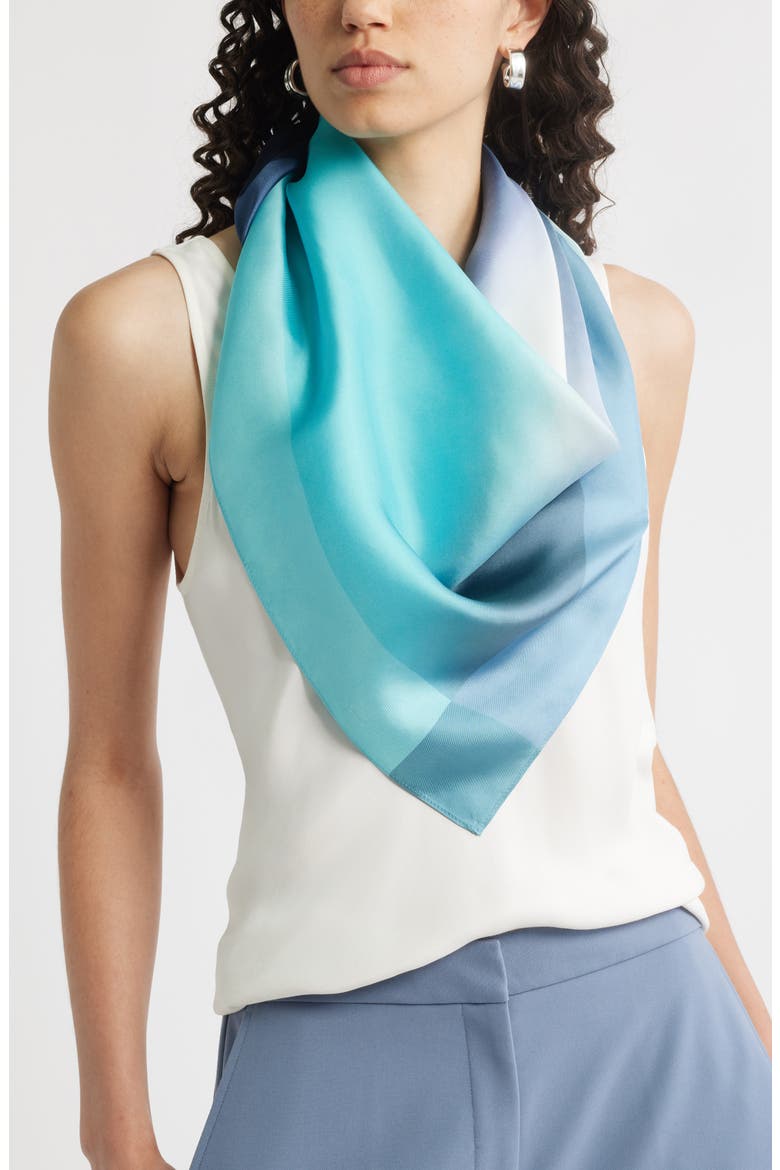 Gradient Print Silk Square Scarf, Main, color, BLUE BURST